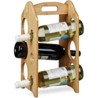 Relaxdays Botellero de Diseño para 6 Botellas con Asa- Madera Natural- 40 x 20 x 20 cm